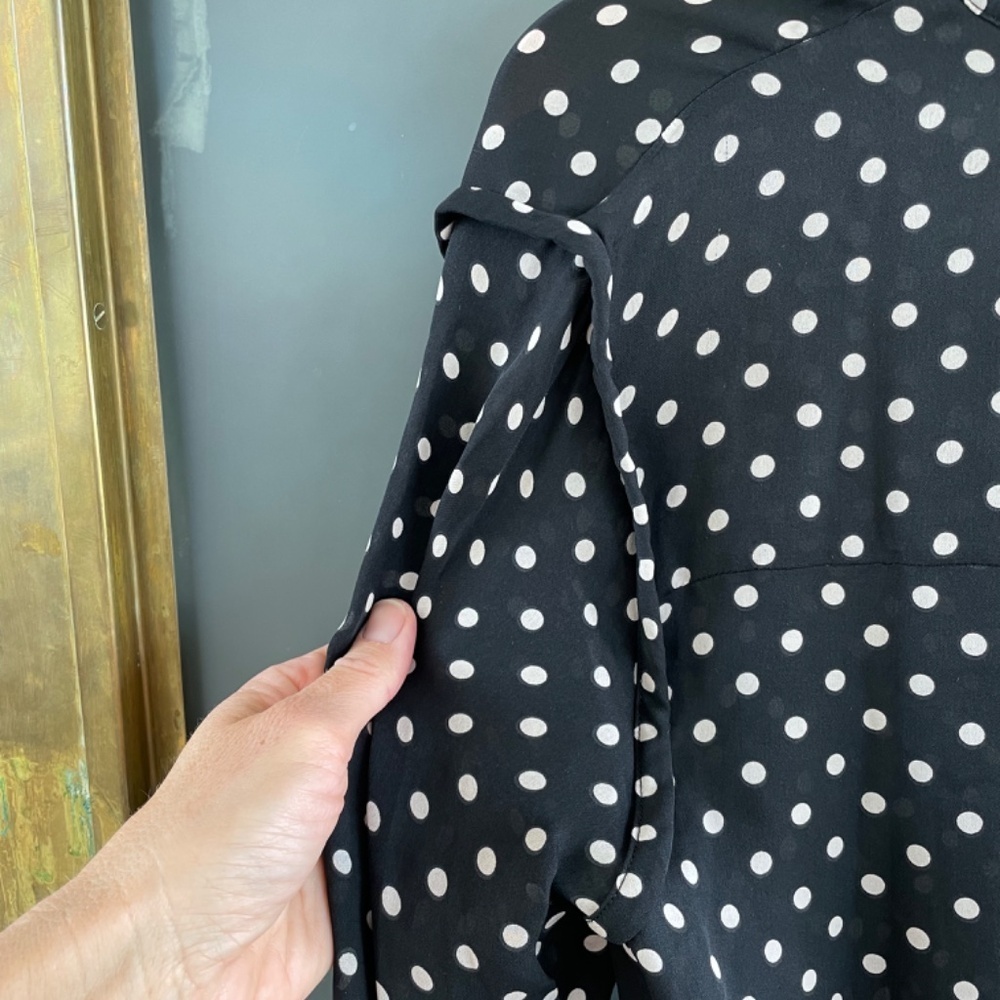 Intermix Black Polka Dot Silk Blend Dress Tie Waist Pockets Size S - Picture 10 of 10